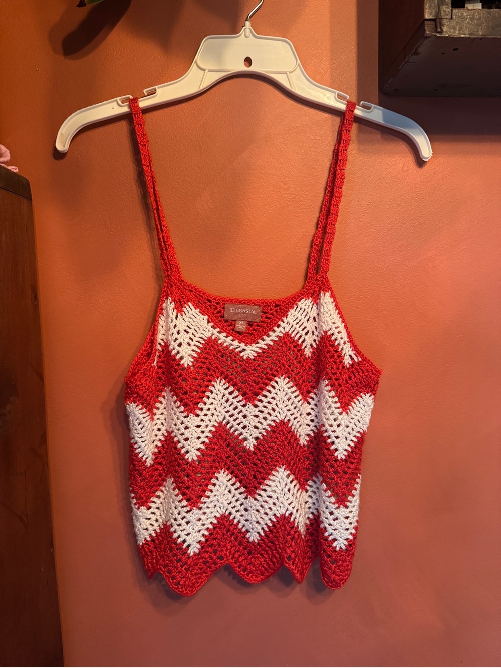 Orange/red & White Chevron Crochet Tank Top